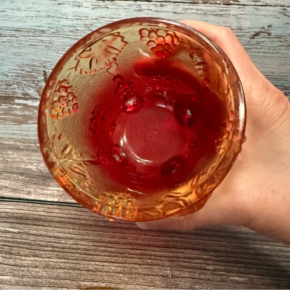 Vintage Jeanette Glass Amberina Carnival Glass Footed Candy Bowl Orange yellow - Picture 5 of 9